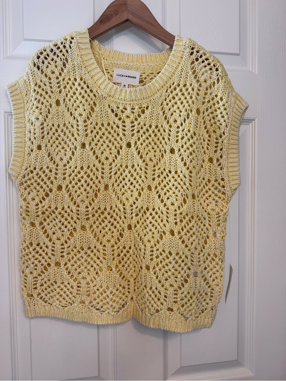 Lucky Brand Pale Yellow Open-Knit Sweater Vest